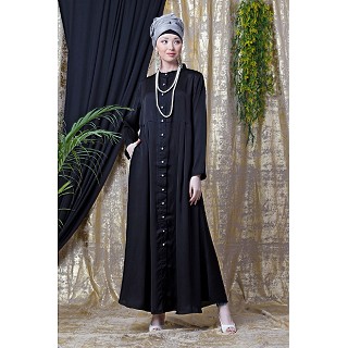 Designer front open Satin abaya- Black